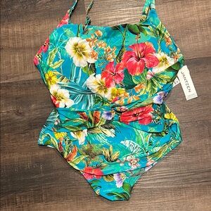 Jantzen Blue and Green One Piece Swimwear Tropical Design